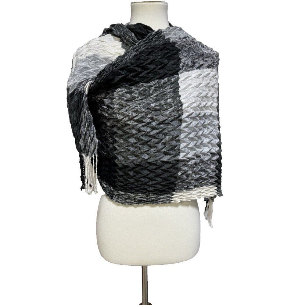 Women’s Scarf Fringe Sarong Wrap Cover-up Black White Colorblock Silver